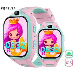 Forever Boost KW‑530 otroška pametna ura, roza/modra, kamera, Android/iOS, barvit zaslon z motivom morske deklice.