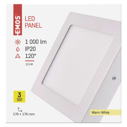 Nadometni LED panel Emos, kvadratni, 12,5W, toplo bela