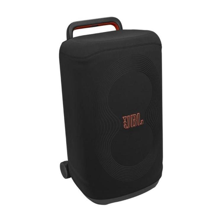 Zaščitni ovitek JBL PartyCover 520 nameščen na PartyBox 520 z vidnim teleskopskim ročajem in logotipom JBL.