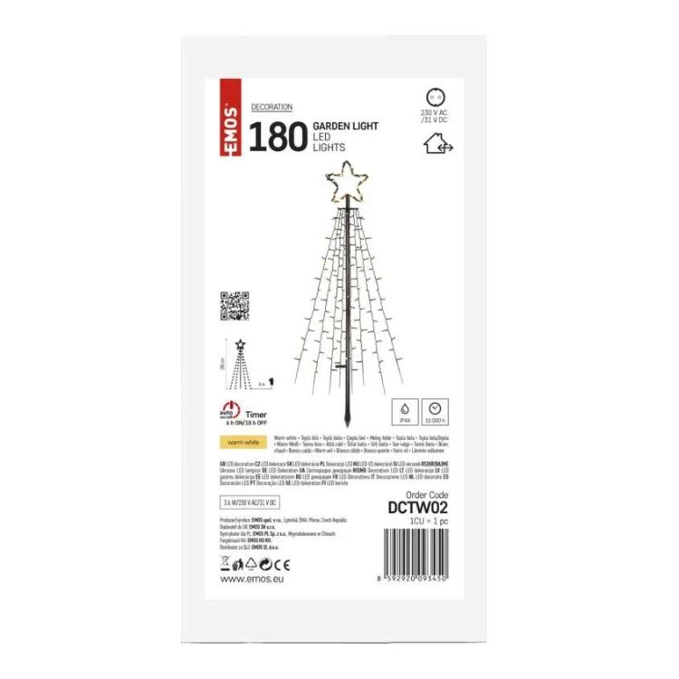 Božična LED jelka kovinska, 180 cm, zunanja in notranja, topla bela