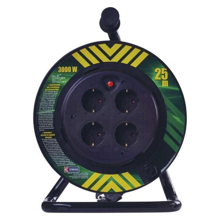 Kolutni podaljšek Emos 25 m / 4 vtičnice / črni / PVC / 230 V / 1,5 mm2
