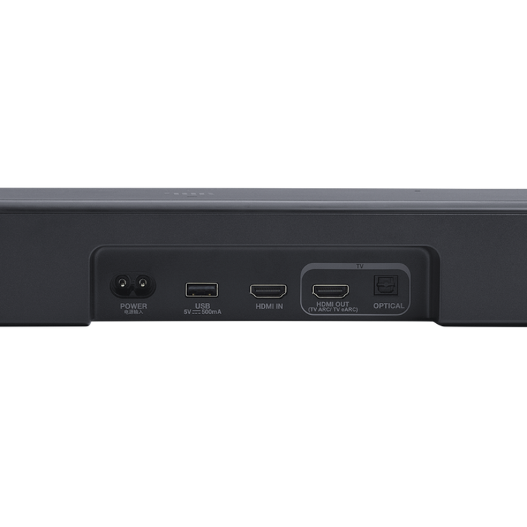 Soundbar JBL 300 M2 zadnja stran z vhodi za napajanje, USB, HDMI, HDMI eARC in optični priklop.