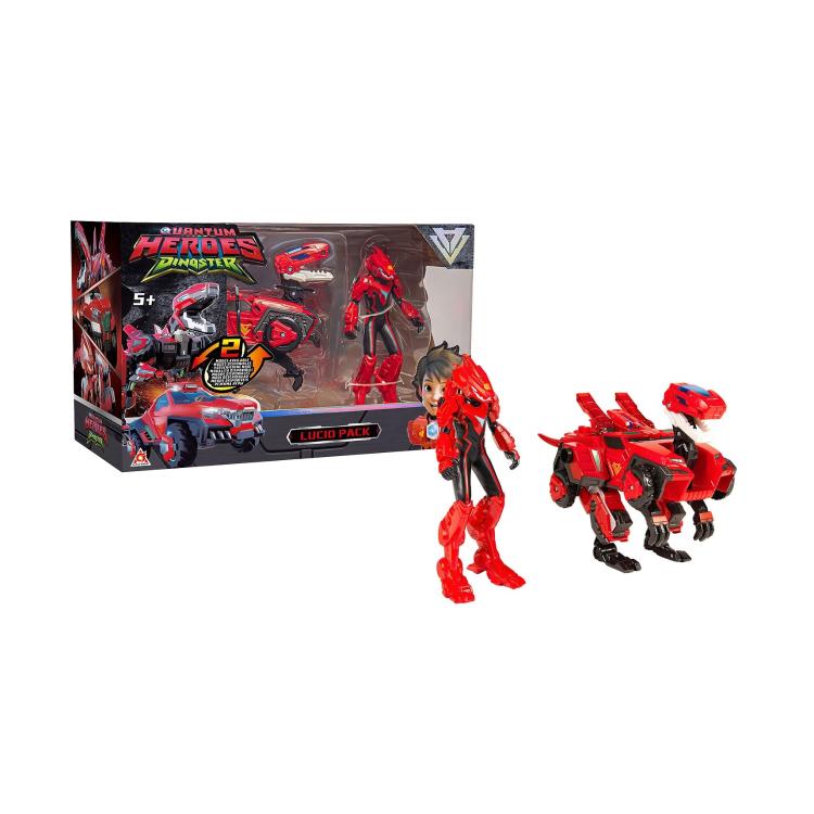 Komplet Lucio Pack Quantum Heroes Dinoster z akcijsko figuro in transformabilnim dinozavrom, za otroke 5+.