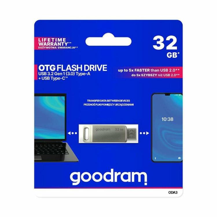 USB ključ, 3.2, 32 GB, A in C, Goodram, srebrna