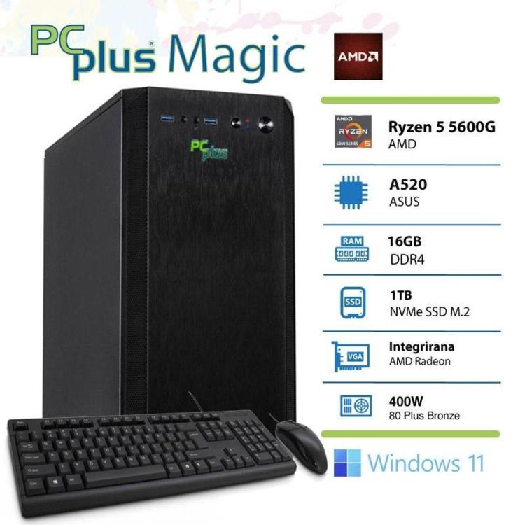 Namizni računalnik PCPLUS Magic AMD Ryzen 5 5600G 16GB 1TB NVMe SSD Windows 11