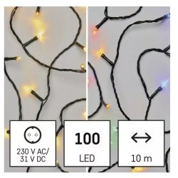 Božična veriga 2v1, 100 LED, 10 m, zunanja in notranja, topla bela/večbarvna_1