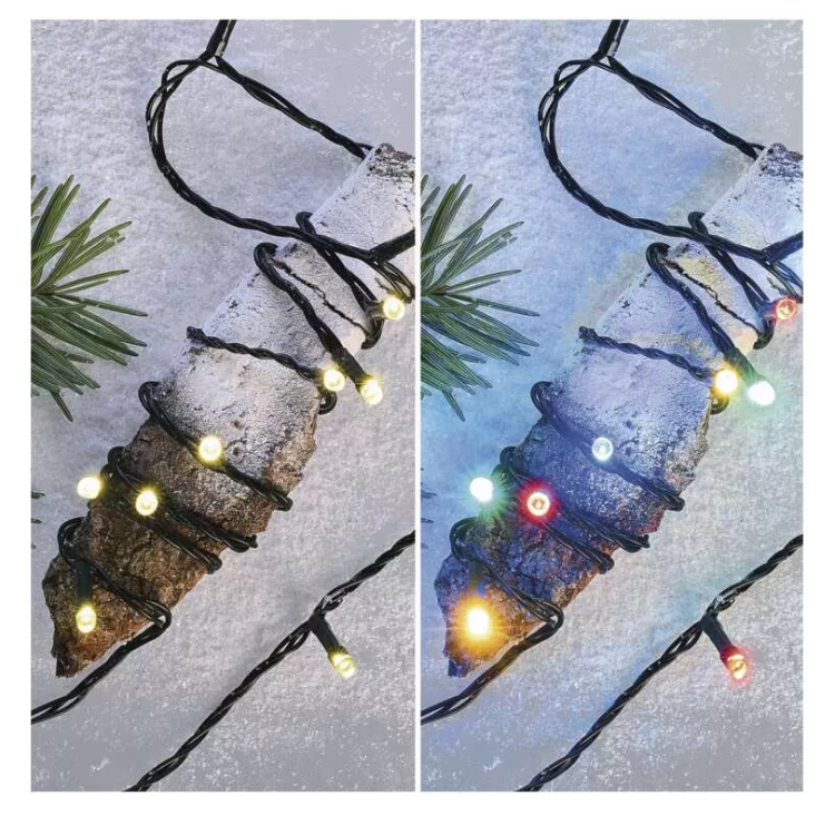 Božična veriga 2v1, 100 LED, 10 m, zunanja in notranja, topla bela/večbarvna_6