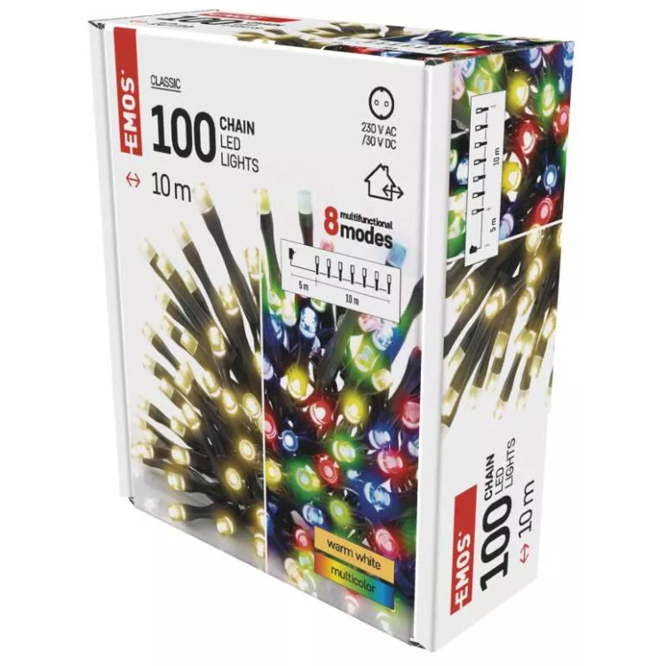 Božična veriga 2v1, 100 LED, 10 m, zunanja in notranja, topla bela/večbarvna_3