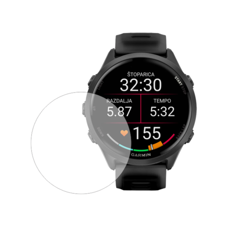 Zaščitno kaljeno steklo za Garmin Forerunner 570 (47 mm) z visoko prosojnostjo in natančnim prileganjem učinkovito ščiti zaslon pred praskami in poškodbami.