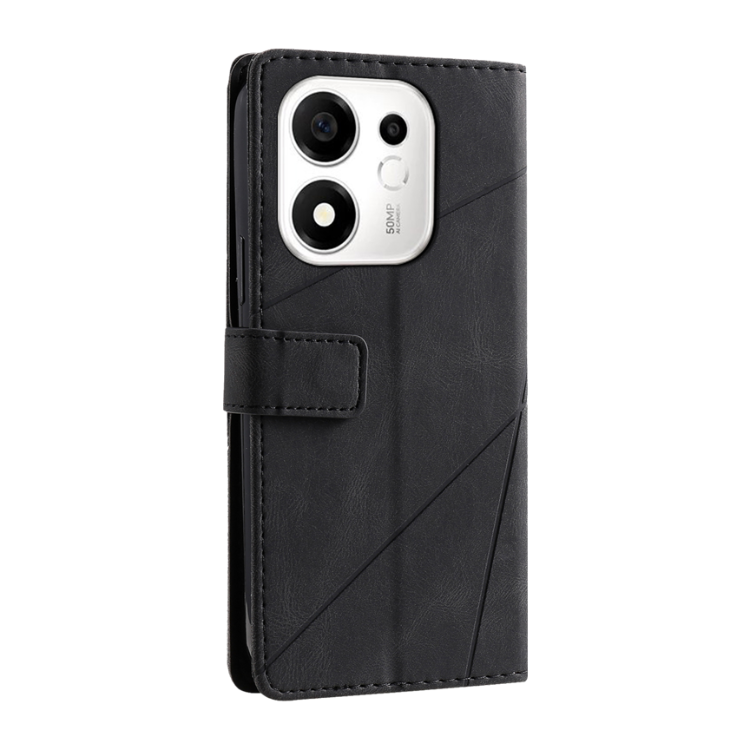 Zadnja stran črne preklopne torbice WLGO Lines za Honor 600 Smart z geometrijskim vzorcem in magnetnim zapiranjem.