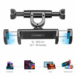 Avtonosilec Swissten S-Grip T2 za tablice in pametne telefone z nastavljivo širino od 12 do 25,5 cm omogoča varno in stabilno namestitev različnih mobilnih naprav med vožnjo.