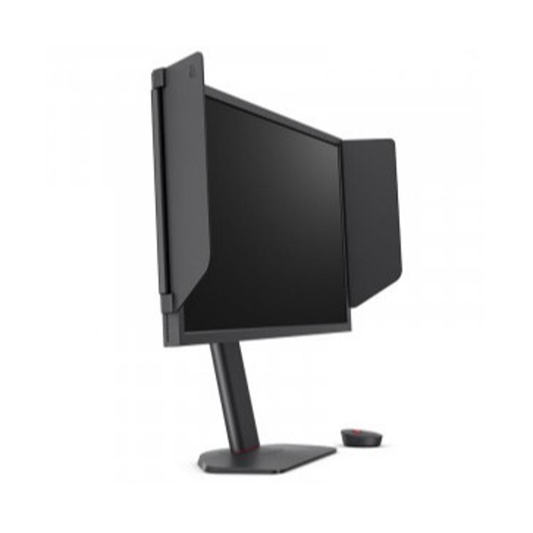 BenQ ZOWIE XL2566X+, stranski pogled, nastavljivo ergonomsko stojalo, zaščitni zaslonki za večjo osredotočenost.