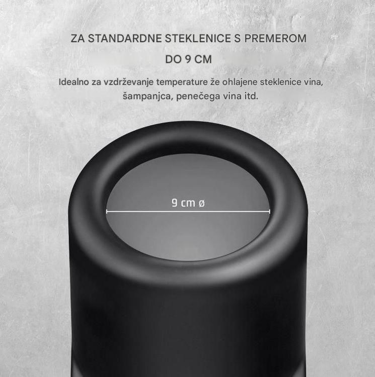 Hladilna posoda je primerna za standardne vinske steklenice s premerom do 9 cm.