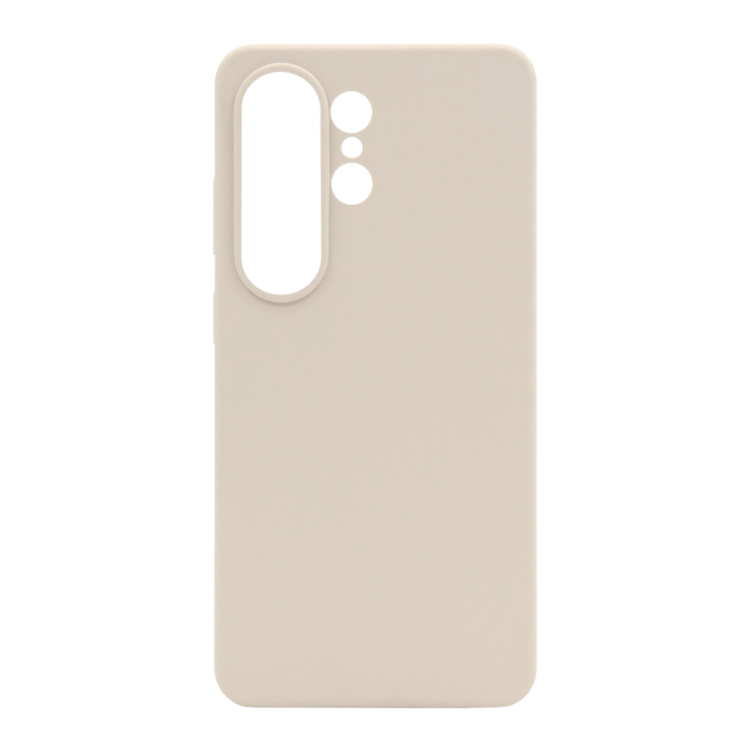 Bež silikonski ovitek Soft za Samsung Galaxy S26 Ultra z mehko mat površino, tankim profilom in natančnimi izrezi za kamere ter gumbe.