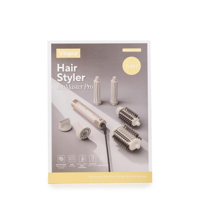 Embalaža Vitapur Hair Styler IonMaster Pro 6-v-1 z napravo in petimi nastavki za oblikovanje las.