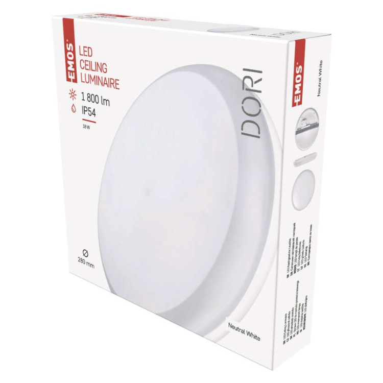 Nadometno LED svetilo Emos DORI, okroglo, 18W, IP54, nevtralno bela