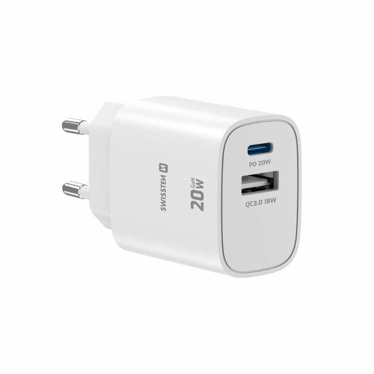 Copilot said: Hitri stenski polnilnik Swissten Edge GaN 25 W v elegantni beli izvedbi z USB‑C Power Delivery izhodom 25 W in USB‑A Quick Charge 3.0 izhodom 18 W omogoča hitro ter učinkovito polnjenje pametnih telefonov, tablic in drugih združljivih naprav.