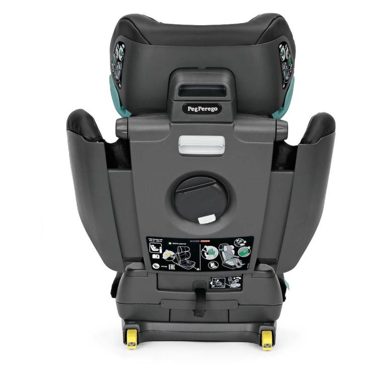 Zadnja stran otroškega avtosedeža z ISOFIX priključki in nalepkami z navodili