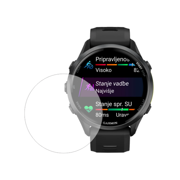 Zaščitno kaljeno steklo za Garmin Forerunner 970 (41 mm) z visoko prosojnostjo in natančnim prileganjem učinkovito ščiti zaslon pred praskami in poškodbami.