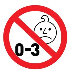 Opozorilni simbol prepovedi za otroke od 0 do 3 let zaradi majhnih delov.