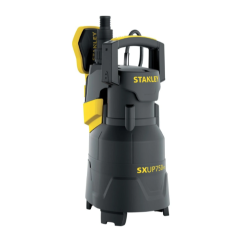 Stanley SXUP750PTE potopna črpalka za umazano vodo z zgornjim ročajem za prenašanje, priključkom za cev in robustnim črno‑rumenim ohišjem za odvodnjavanje in črpanje vode