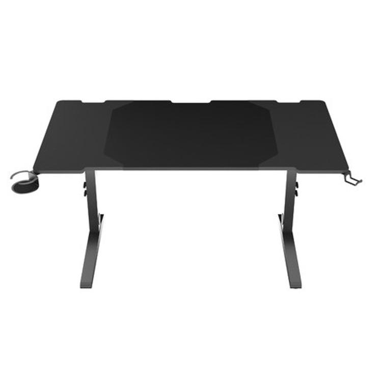 Gaming miza Genesis Homl Modular 140, črna, sprednji pogled z delovno površino 140 x 75 cm in stranskimi dodatki.