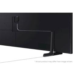 Samsung The Frame TV, zadnji pogled, raven črn hrbet, urejeno vodenje kablov in centralno stojalo.