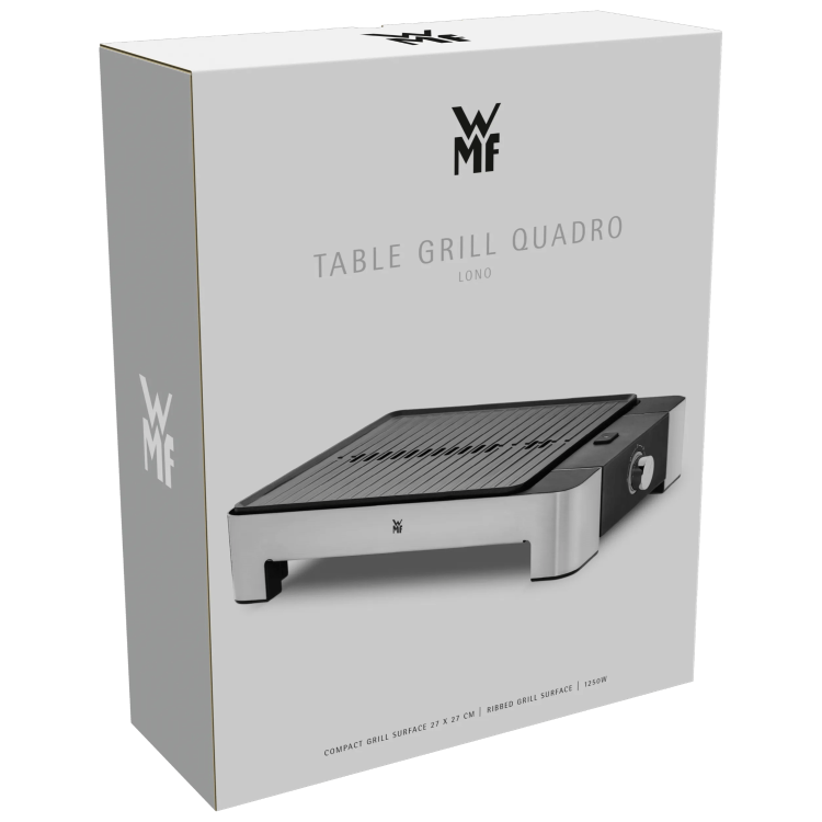 Embalaža WMF Lono Table Grill Quadro z prikazom naprave in osnovnimi specifikacijami