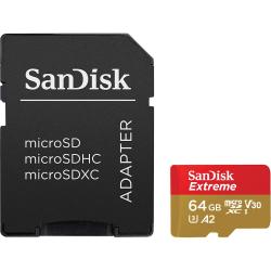 Spominska kartica SanDisk MicroSDXC 64 GB Extreme, UHS-I Speed Class 3 (U3), A2, V30 + SD adapter