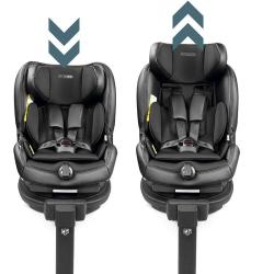 Otroški avtosedež z nastavljivo višino naslona za glavo prikazano z dvema položajema