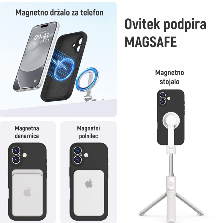 Ovitek N‑Soft Magnetic za Apple iPhone 17 s podporo MagSafe, združljiv z magnetnimi polnilniki, držali in drugimi MagSafe dodatki.