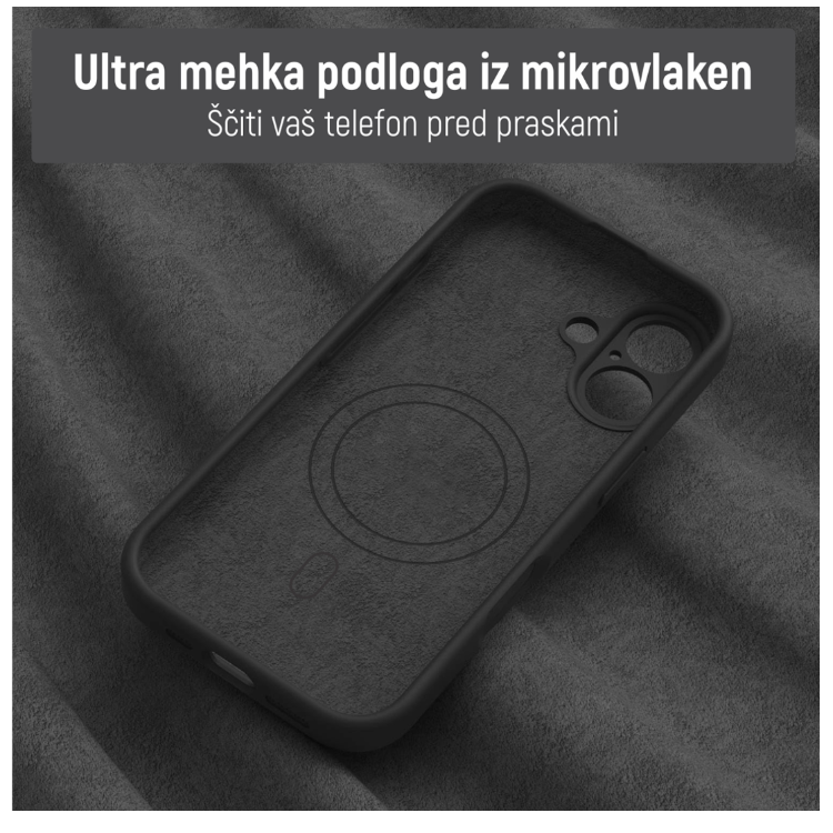 Notranjost ovitka N‑Soft Magnetic z mehko podlogo iz mikrovlaken za zaščito telefona pred praskami.