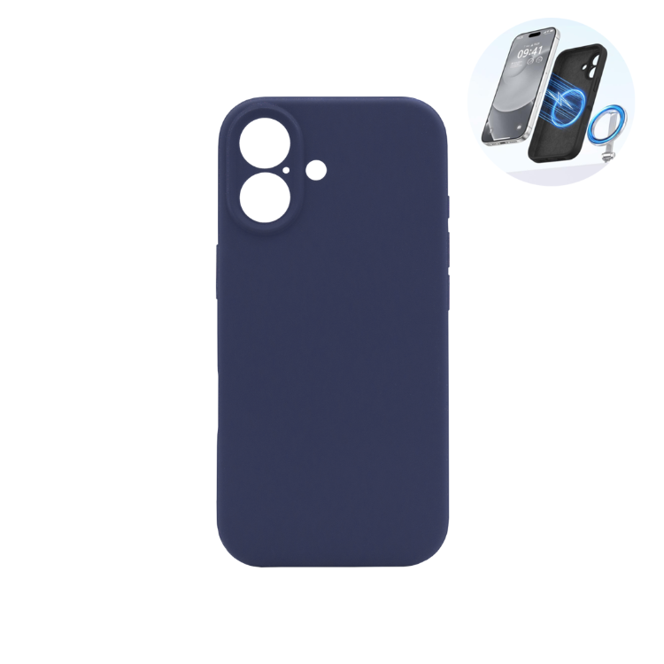 Moder silikonski ovitek N‑Soft Magnetic za Apple iPhone 17 s podporo MagSafe, mehkim mat zaključkom in vgrajenim magnetnim obročem.
