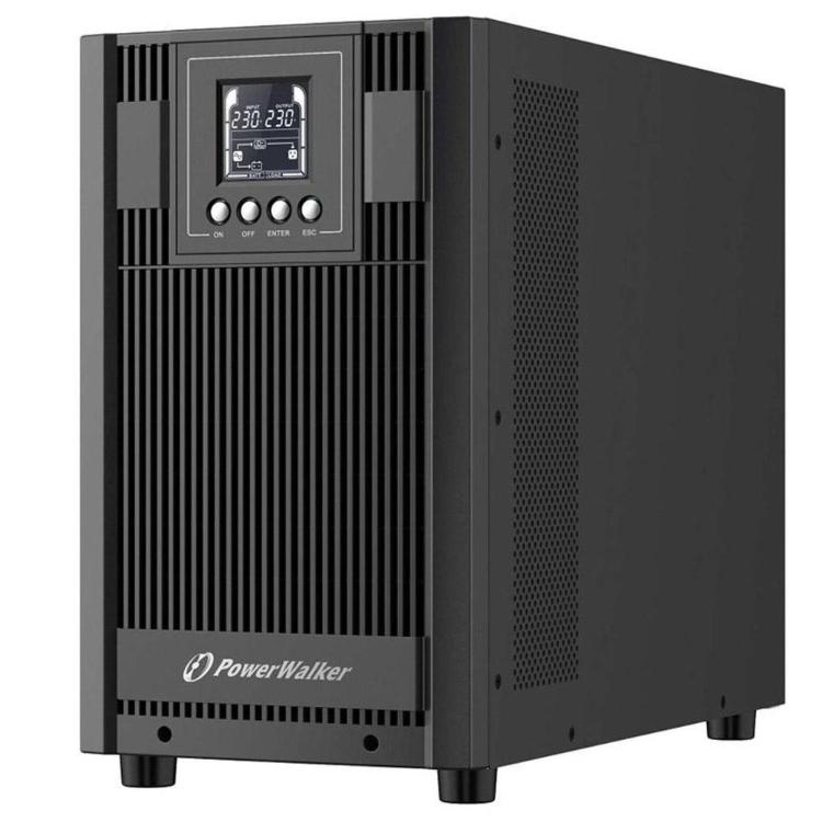 PowerWalker UPS, stolpni brezprekinitveni napajalnik z LCD zaslonom, črno ohišje, profesionalna zaščita napajanja.