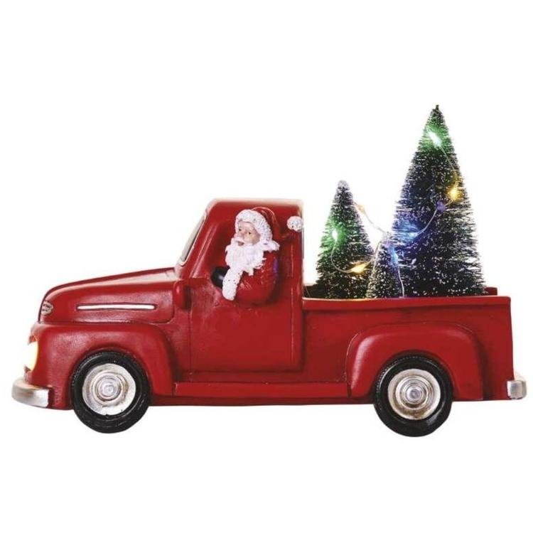 LED dekoracija Santa v avtu z božičnimi jelkami, 10 cm, 3x AA, notranja