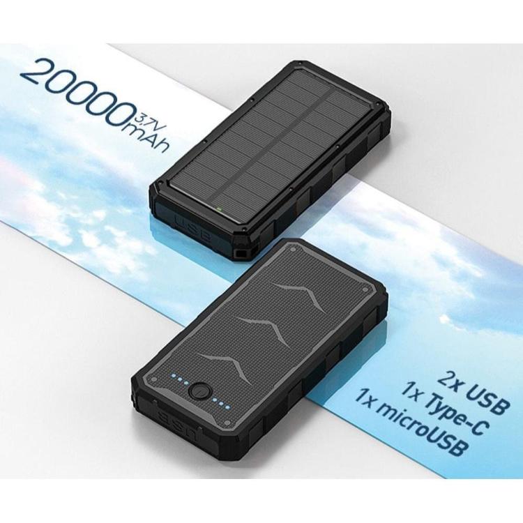 Prenosna polnilna baterija Platinet PMPB20SP, solarno polnjenje, 20.000mAh