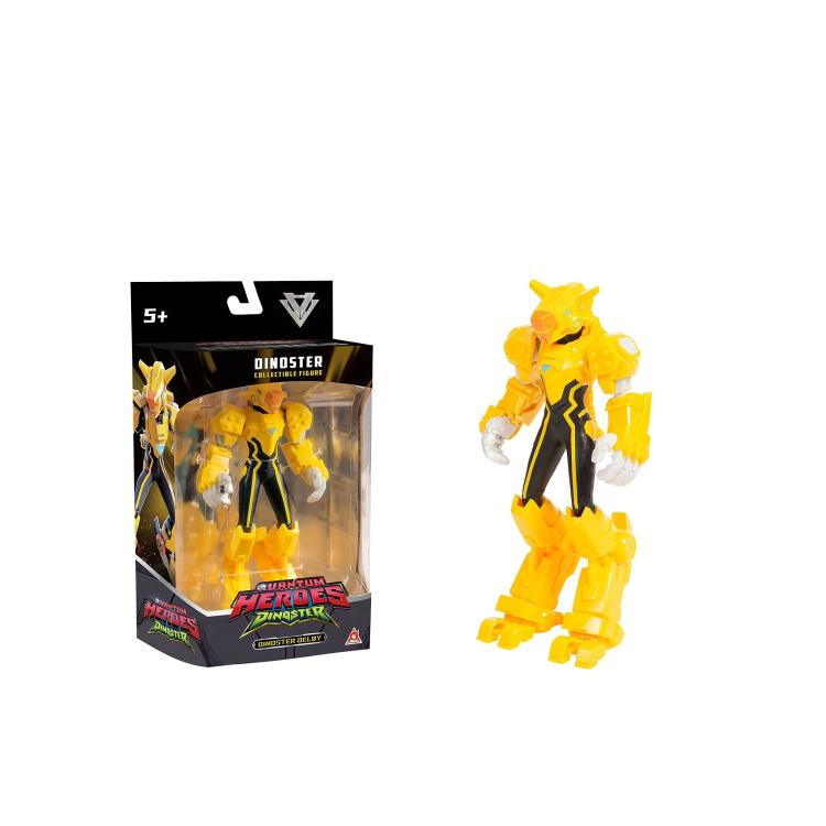Akcijska figura Dinoster Delby v rumenem oklepu Quantum Heroes, v embalaži, primerna za otroke 5+.