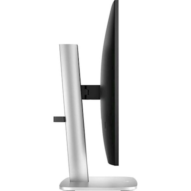 Stranski pogled na HP Series 5 Pro 27 QHD monitor s tankim profilom in srebrnim nastavljivim stojalom.