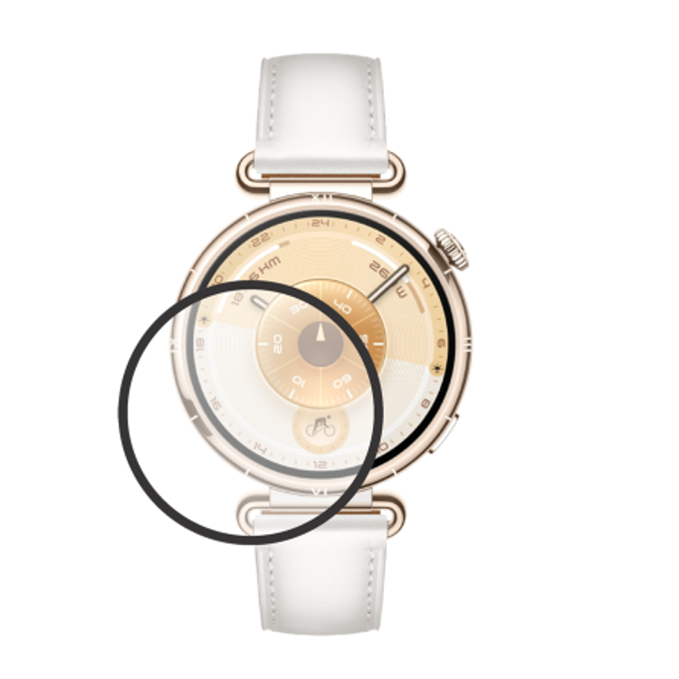 V ospredju je prozorno zaščitno hibridno steklo nameščeno na Huawei Watch GT 6 41 mm, blagovna znamka: Chameleon.