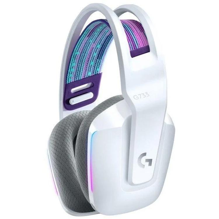 Brezžične gaming slušalke z mikrofonom Logitech G733, RGB, bela