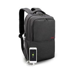 Temno siv nahrbtnik Tigernu za prenosnike do velikosti 15,6" (diagonala) z več predelki na zadrgo, USB izhodom za polnjenje in oblazinjenimi naramnicami nudi praktično in varno shranjevanje za vsakodnevno uporabo.