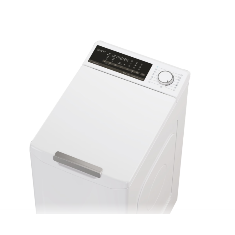 Zgornji pogled na pralni stroj z upravljalno ploščo in zaprtim pokrovom