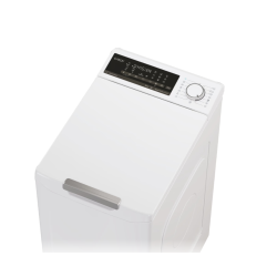 Zgornji pogled na pralni stroj z upravljalno ploščo in zaprtim pokrovom