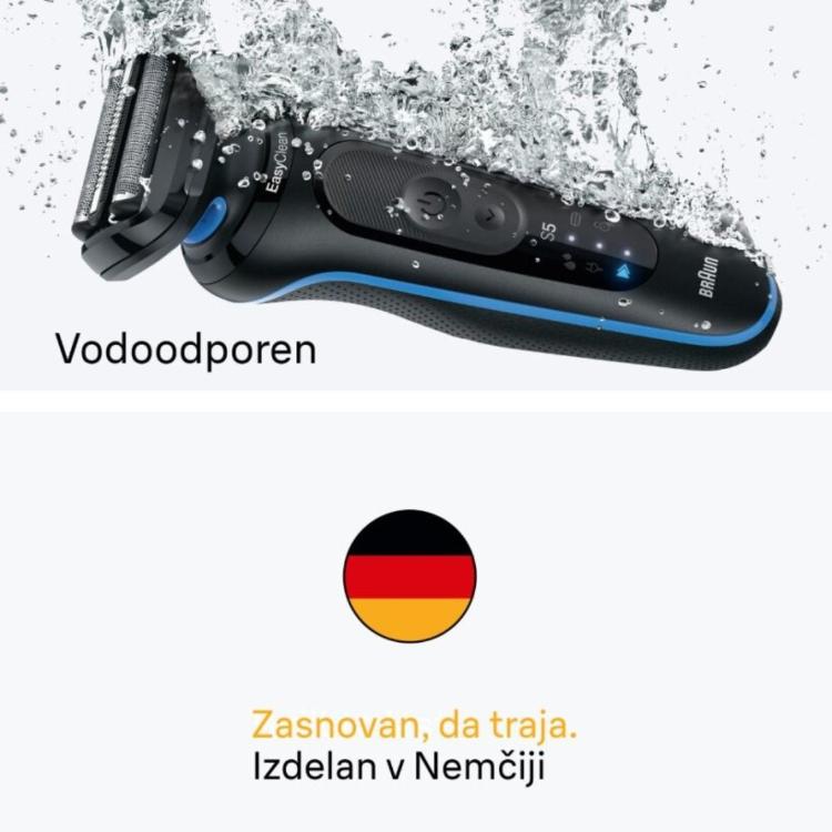 Braun Series 5 S5 brivnik, vodoodporen (EasyClean), prikazan pod vodo, zasnovan v Nemčiji