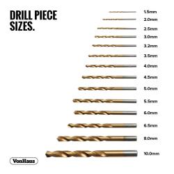 Komplet 99 svedrov vključuje širok nabor velikosti od 1,5 mm do 10 mm za različna vrtalna opravila.