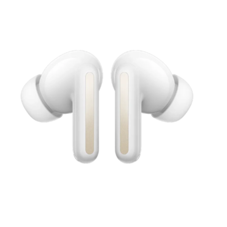 Xiaomi TWS slušalke, bele, silikonski čepki, ergonomska oblika, elegantni detajli na držalu.