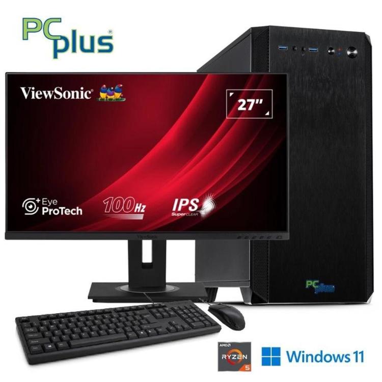 PCplus komplet z namiznim računalnikom, 27-palčnim ViewSonic IPS monitorjem, tipkovnico in miško predstavlja celovito rešitev za delo doma, v pisarni ali za vsakodnevno uporabo.