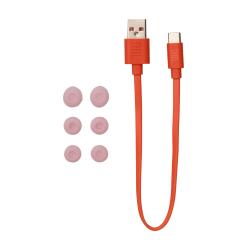Dodatki JBL Vibe Beam: USB‑C kabel in komplet silikonskih ušesnih nastavkov.