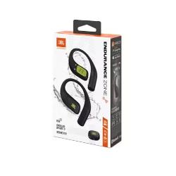 Embalaža JBL Endurance Zone s prikazom odprtih športnih slušalk in polnilne škatlice.