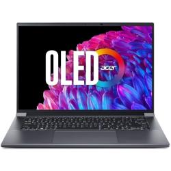 Acer Swift X prenosnik z OLED zaslonom, tanek temen dizajn, osvetljena tipkovnica in živahna barvna grafika na zaslonu.